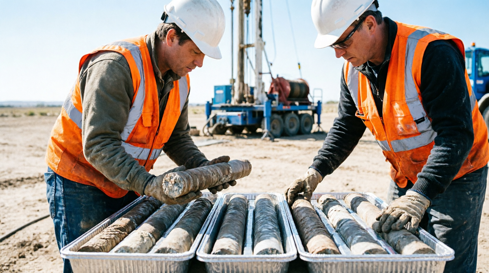 GeoCore engineers reviewing soil core samples